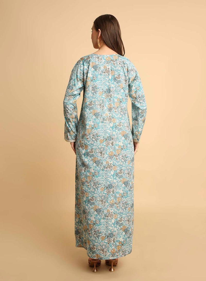 HANA & SARA Traditional Arabic Jalabiya Women’s Long Dress with Embroidered Neckline - Image 2
